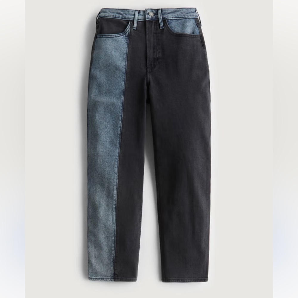 Hollister Embroidered Curvy High-Rise Two-Tone Vintage Ankle Straight Jeans